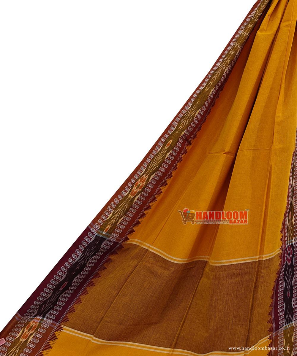 Mustard Red Sambalpuri Handwoven Single Ikat Cotton Dupatta SFCDUP2405