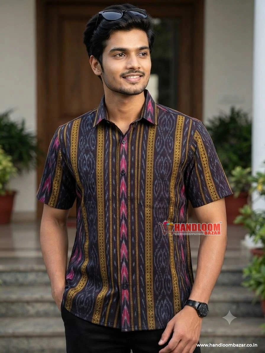 Sambalpuri cotton men Half Shirt Coffee Colour H-10056