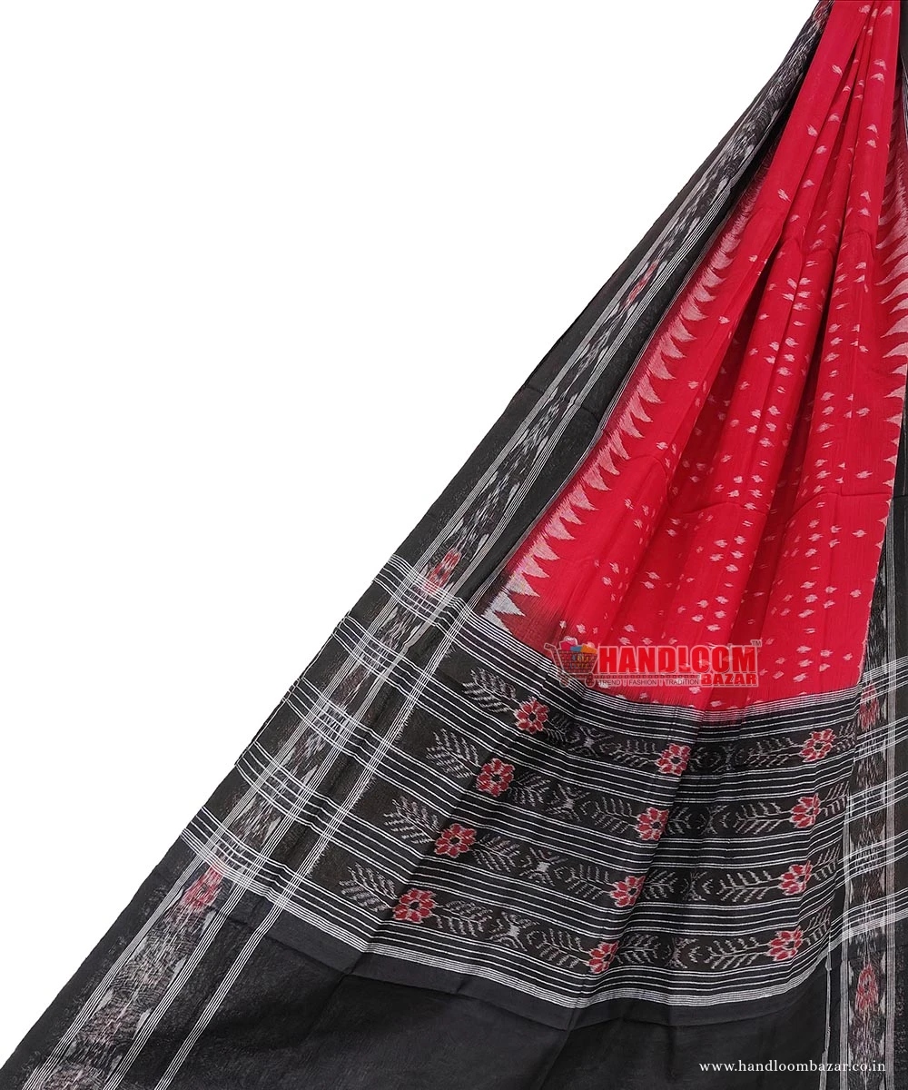 Red Black Sambalpuri Handwoven Single Ikat Cotton Dupatta SFCDUP1458
