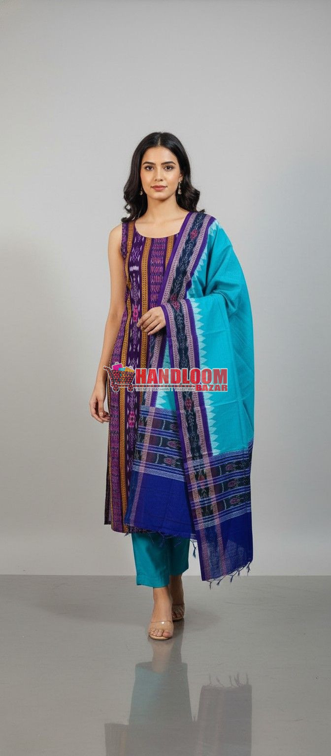 100475 Sambalpuri Handloom Cotton Dress Material with Dupatta (Stitched & Unstitched)