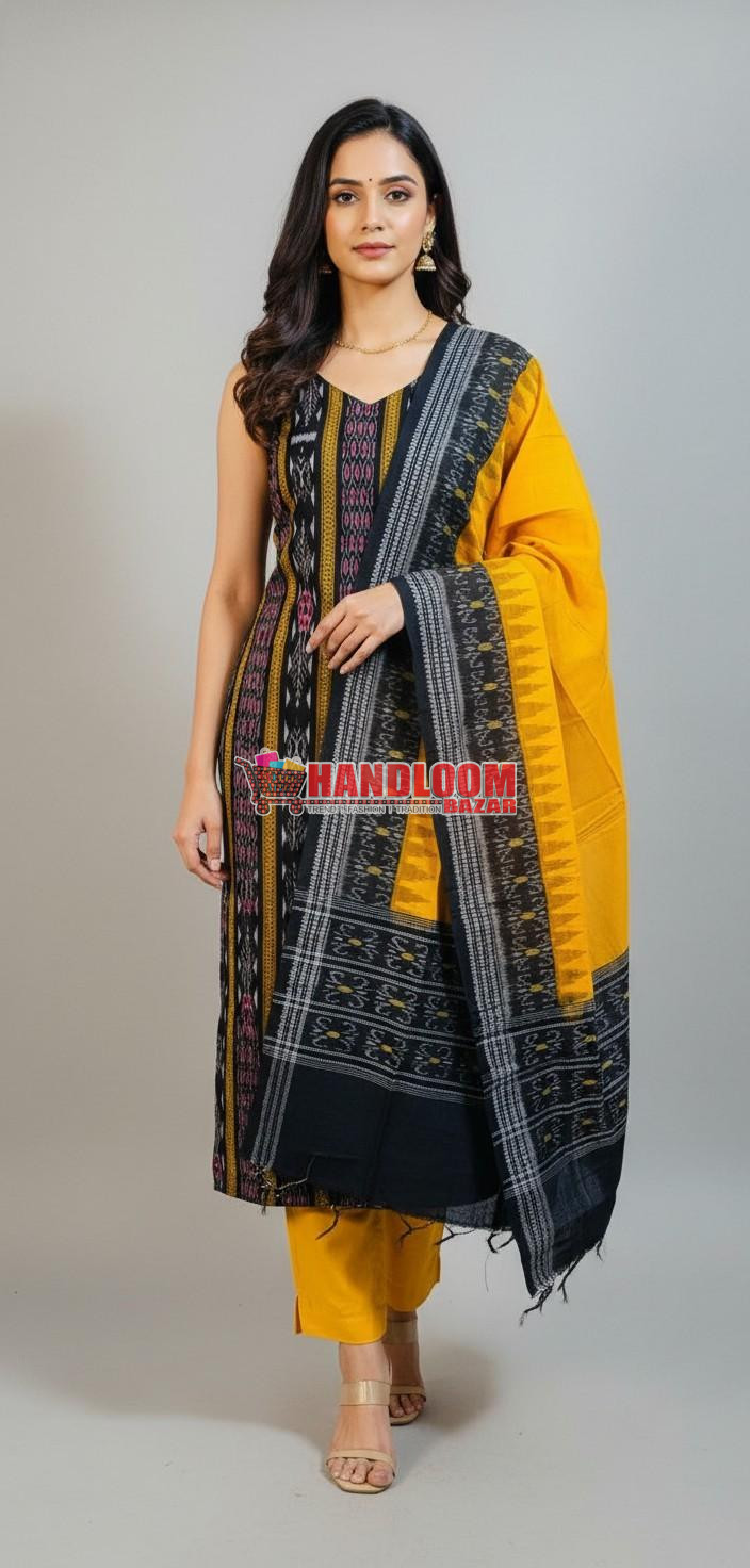 100474 Sambalpuri Handloom Cotton Dress Material with Dupatta (Stitched & Unstitched)
