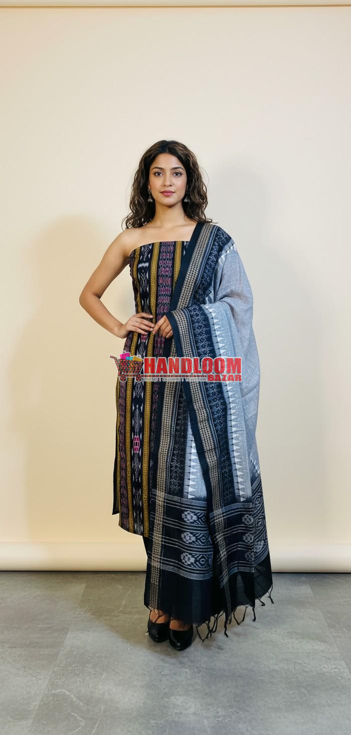 100473 Sambalpuri Handloom Cotton Dress Material with Dupatta (Stitched & Unstitched)