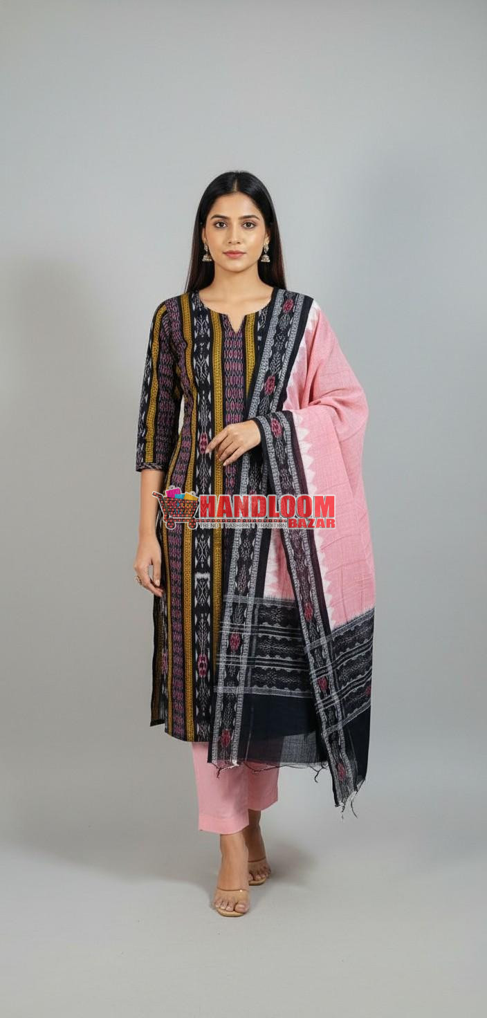 100472 Sambalpuri Handloom Cotton Dress Material with Dupatta (Stitched & Unstitched)