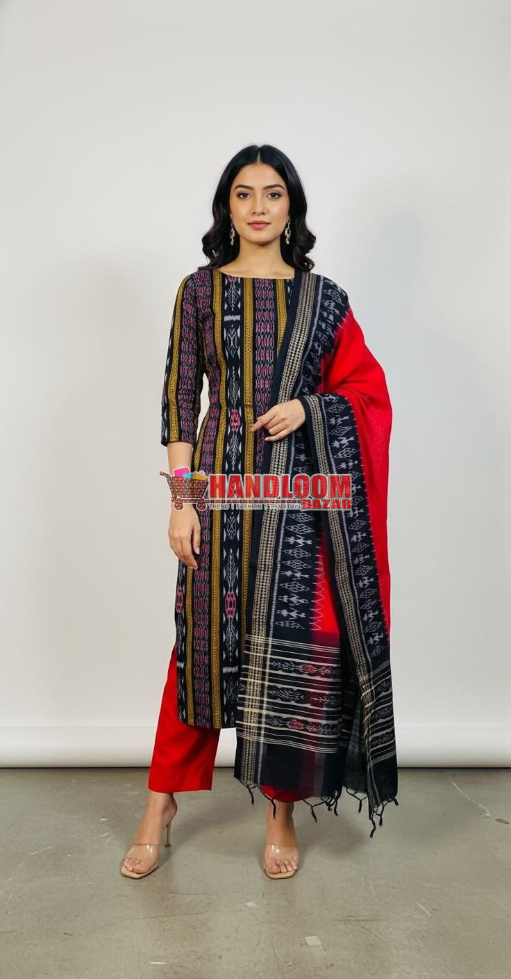 100470 Sambalpuri Handloom Cotton Dress Material with Dupatta (Stitched & Unstitched)
