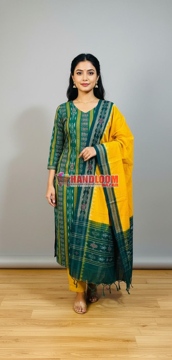 100471 Sambalpuri Handloom Cotton Dress Material with Dupatta (Stitched & Unstitched)