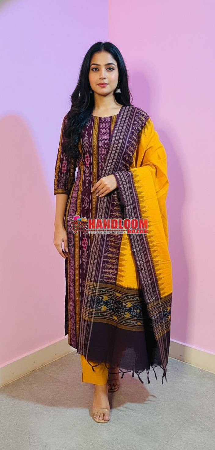 100469 Sambalpuri Handloom Cotton Dress Material with Dupatta (Stitched & Unstitched)