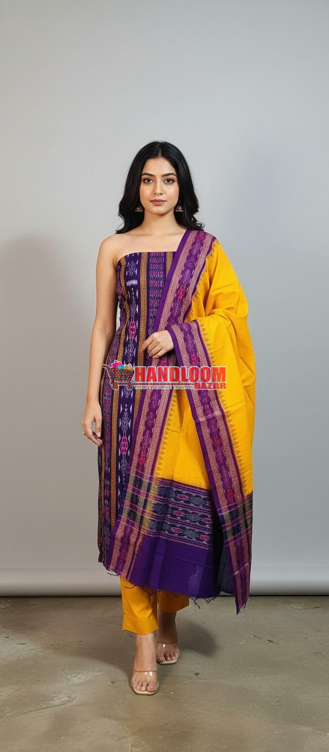 100468 Sambalpuri Handloom Cotton Dress Material with Dupatta (Stitched & Unstitched)