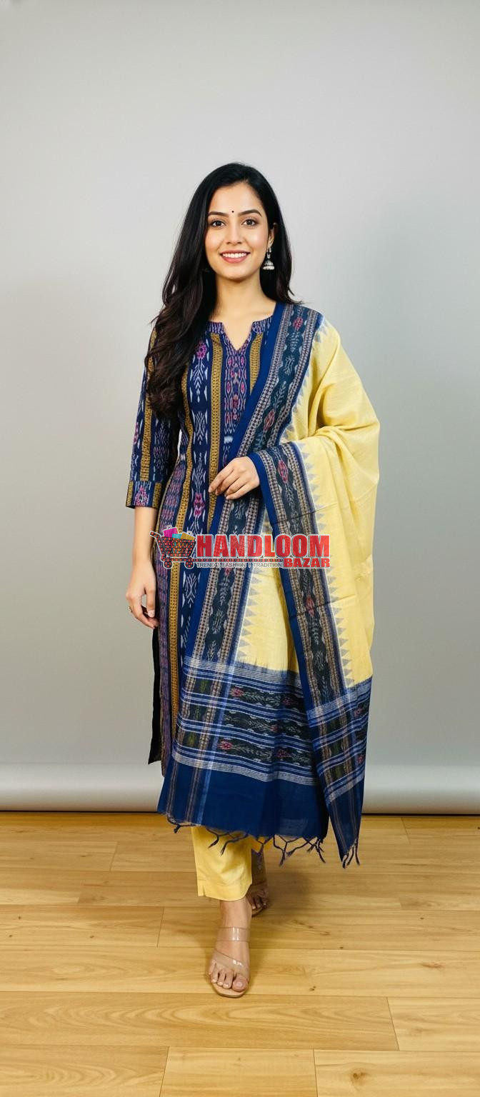 100466 Sambalpuri Handloom Cotton Dress Material with Dupatta (Stitched & Unstitched)