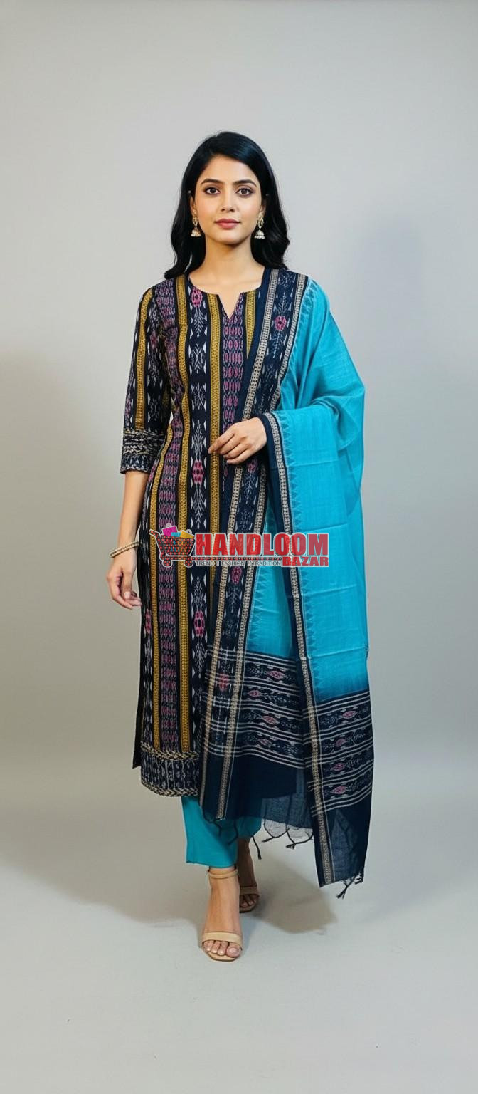 100467 Sambalpuri Handloom Cotton Dress Material with Dupatta (Stitched & Unstitched)