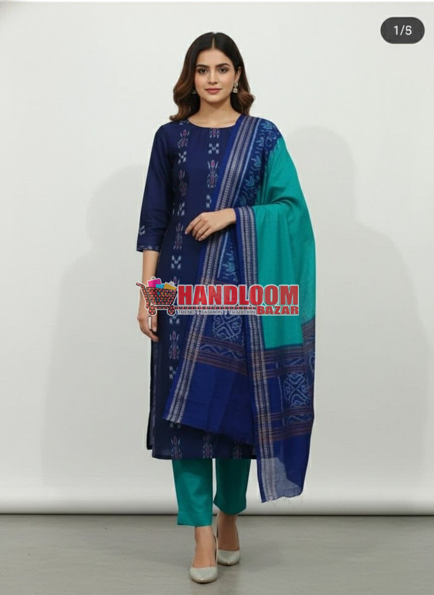 100464 Sambalpuri Handloom Cotton Dress Material with Dupatta (Stitched & Unstitched)