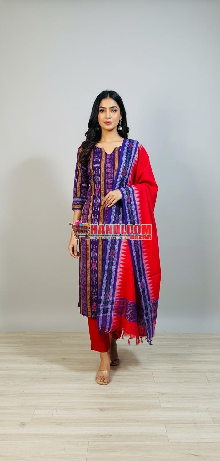 100465 Sambalpuri Handloom Cotton Dress Material with Dupatta (Stitched & Unstitched)
