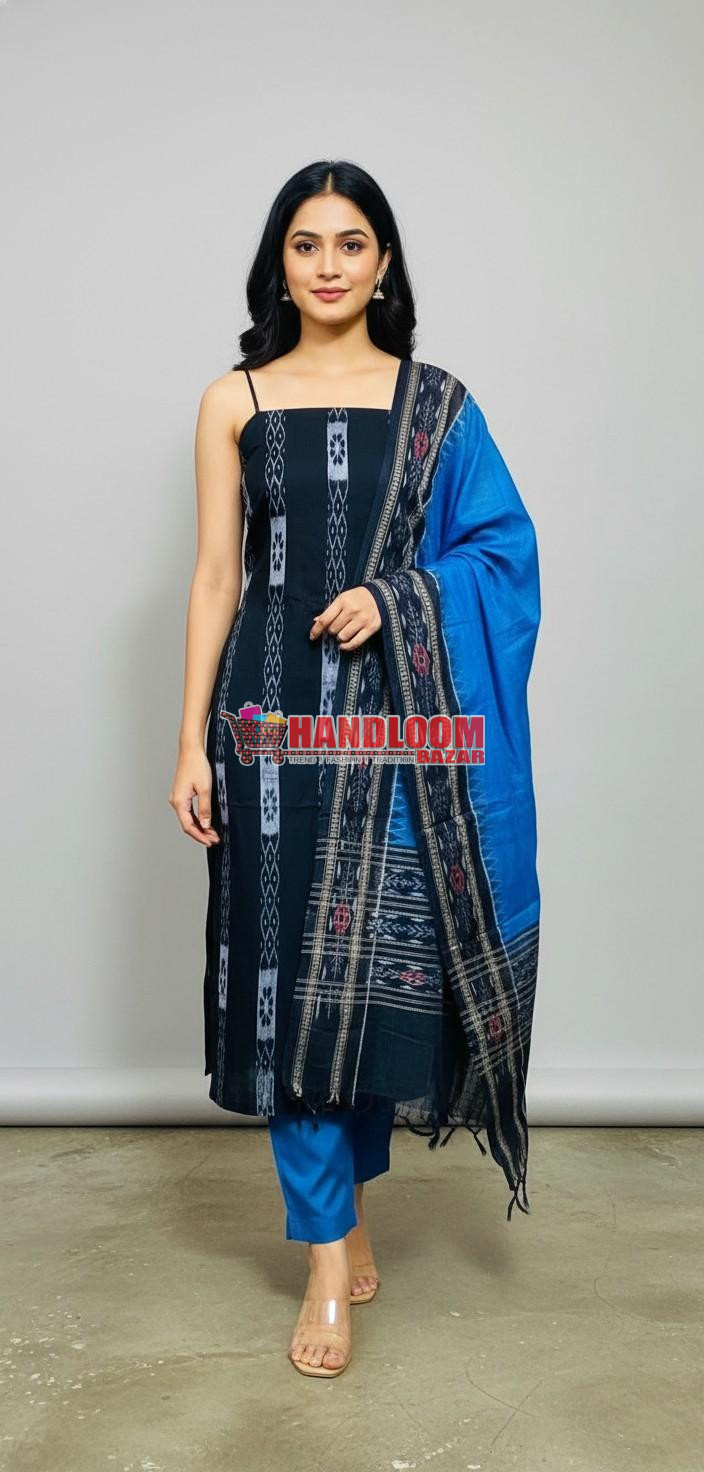 100487 Sambalpuri Handloom Cotton Dress Material with Dupatta (Stitched & Unstitched)