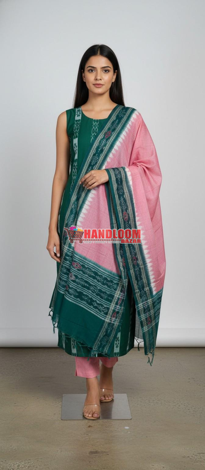 100488 Sambalpuri Handloom Cotton Dress Material with Dupatta (Stitched & Unstitched)