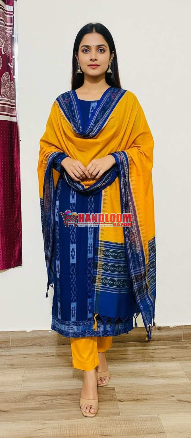 100484 Sambalpuri Handloom Cotton Dress Material with Dupatta (Stitched & Unstitched)