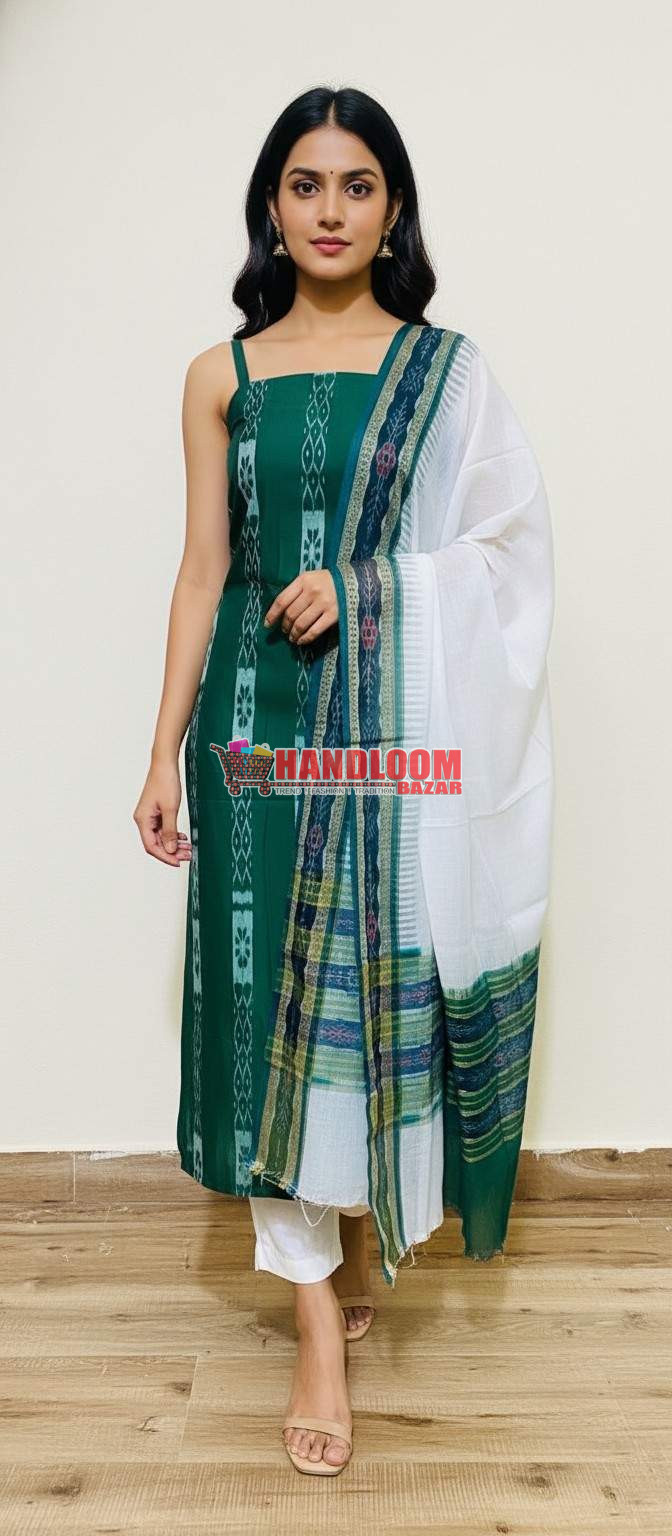 100483 Sambalpuri Handloom Cotton Dress Material with Dupatta (Stitched & Unstitched)