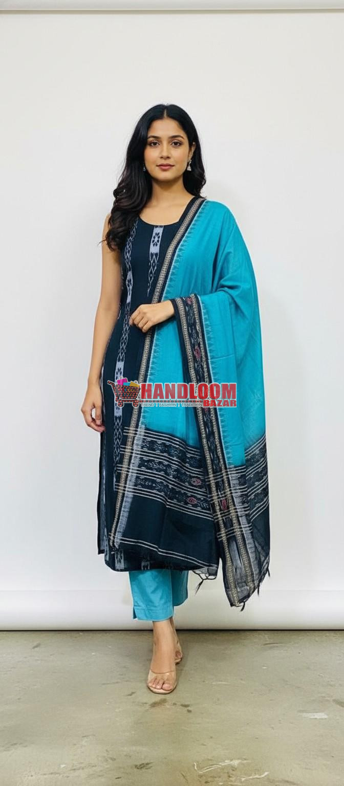 100477 Sambalpuri Handloom Cotton Dress Material with Dupatta (Stitched & Unstitched)