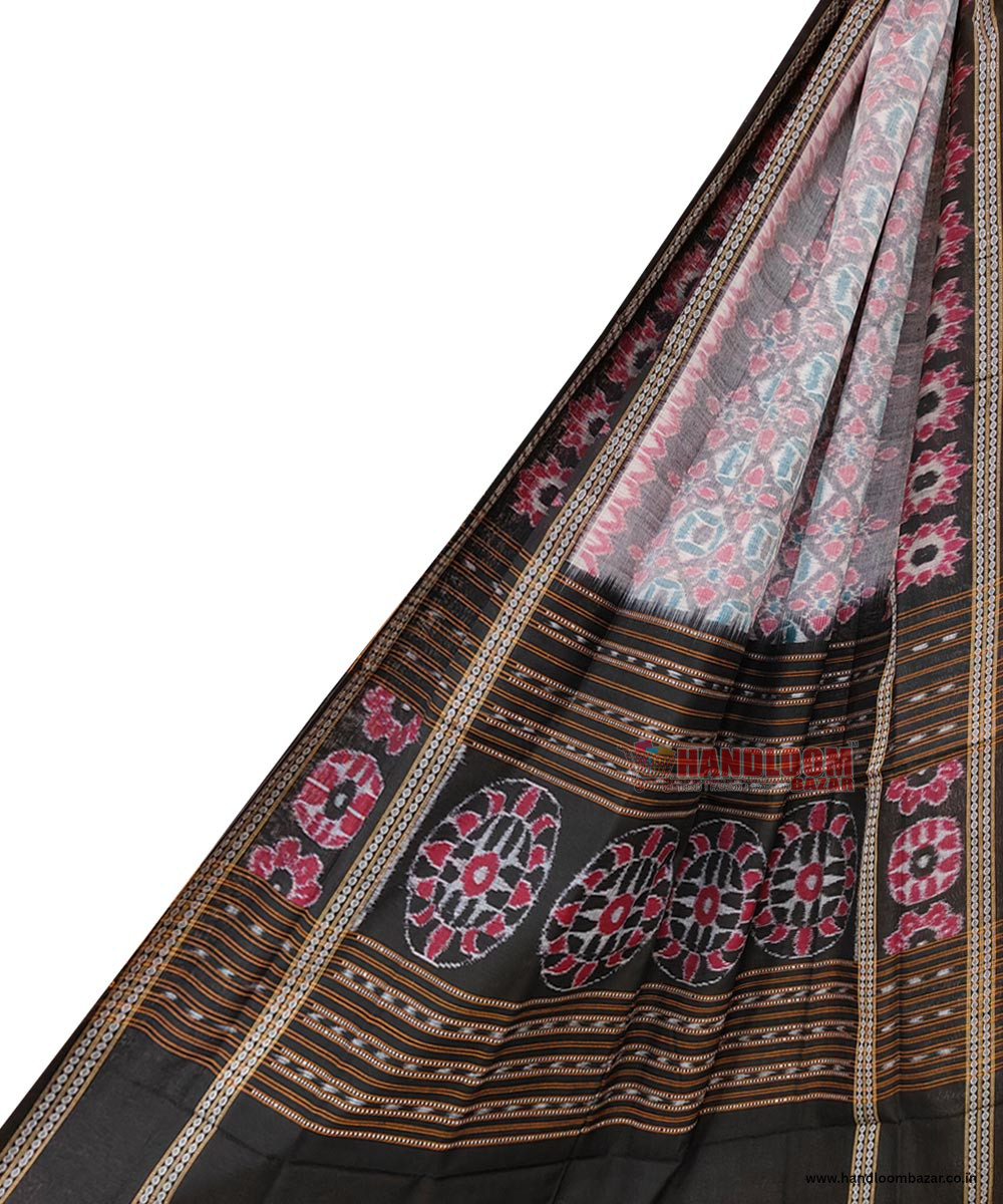 Gray Black Sambalpuri Handwoven Single Ikat Cotton Dupatta SFCDUP1679
