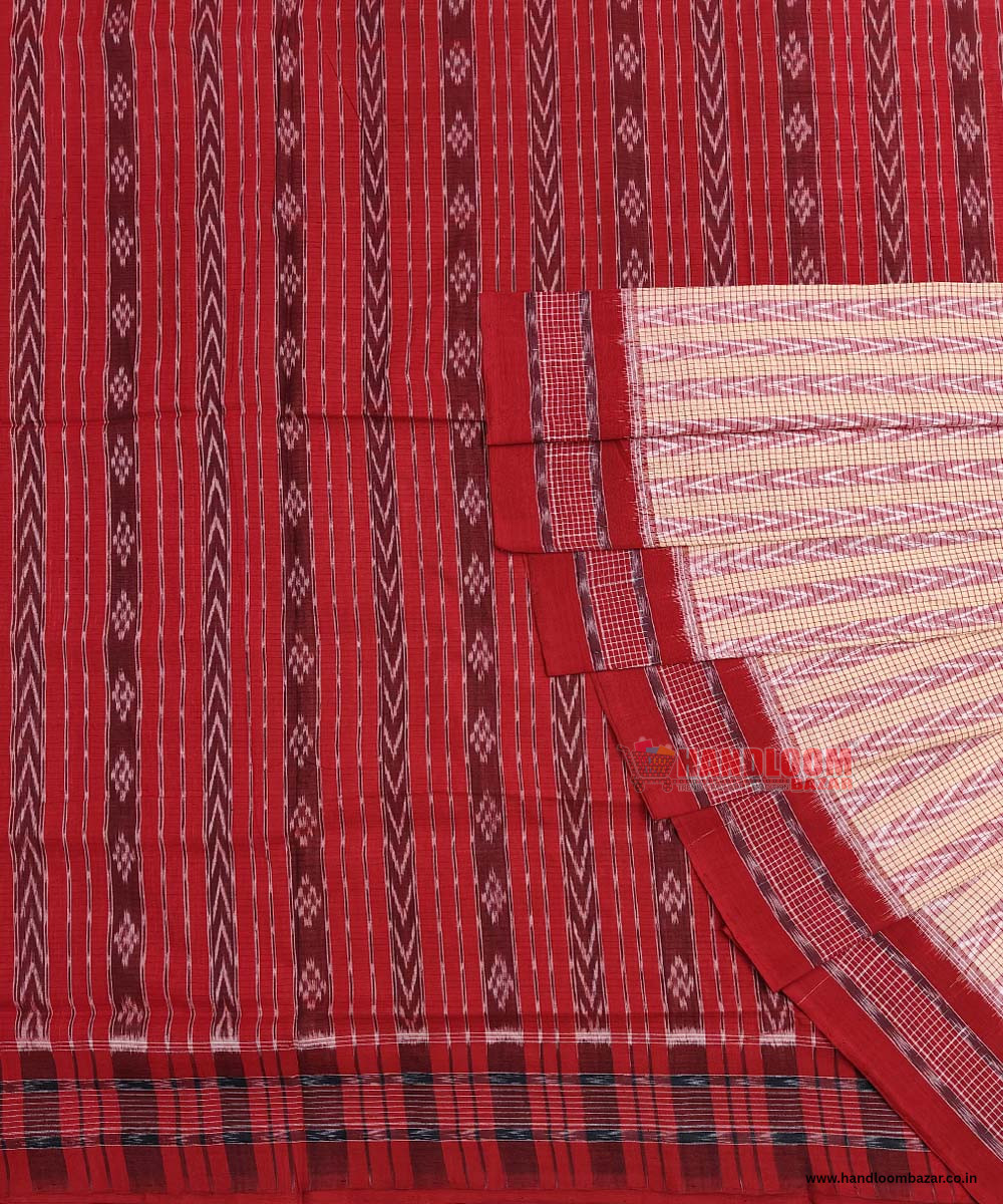 Gray Maroon Sambalpuri Handwoven Single Ikat Cotton Saree SFCSAR1359