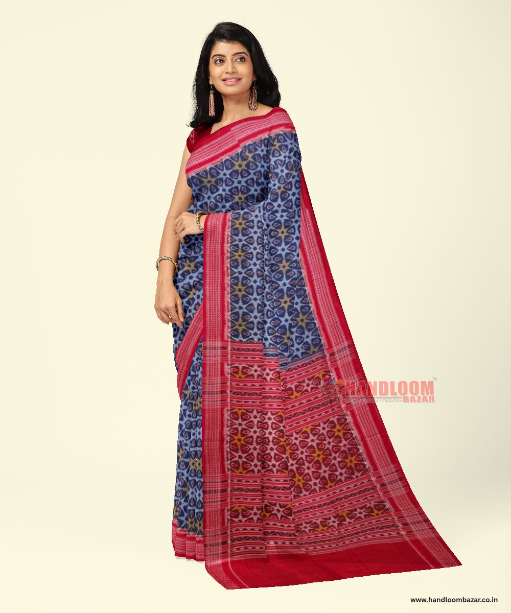 Blue Sambalpuri Handwoven Single Ikat Cotton Saree SFCSAR2006