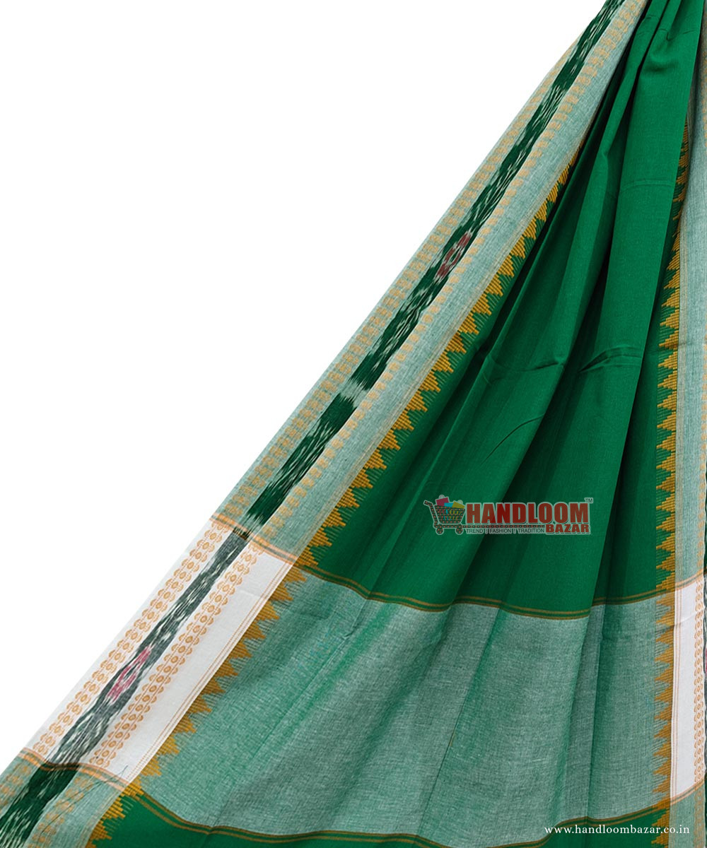 Green White Sambalpuri Handwoven Single Ikat Cotton Dupatta SFCDUP2413
