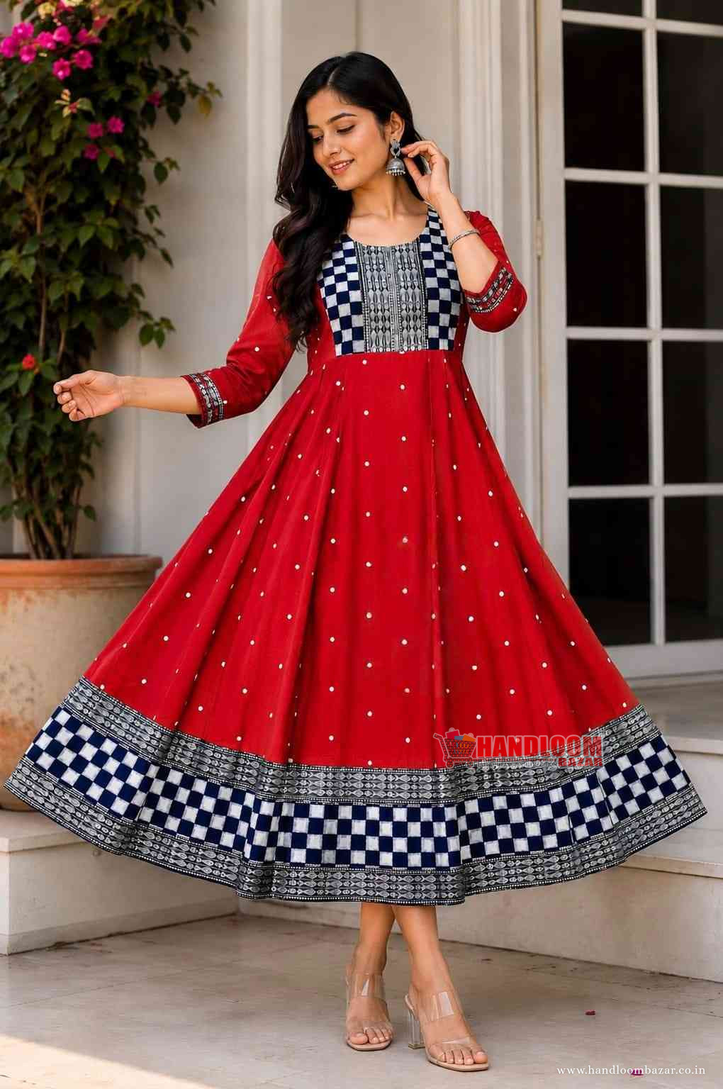 Sambalpuri Handloom Cotton Round Kurti Red Colour H112253