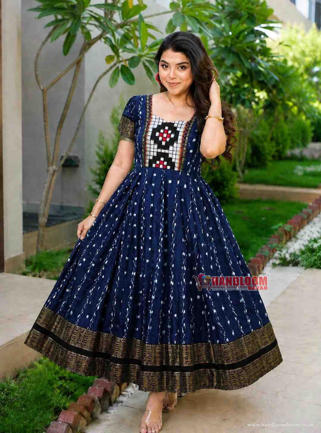 Sambalpuri Handloom Cotton Round Kurti blue Colour H112243