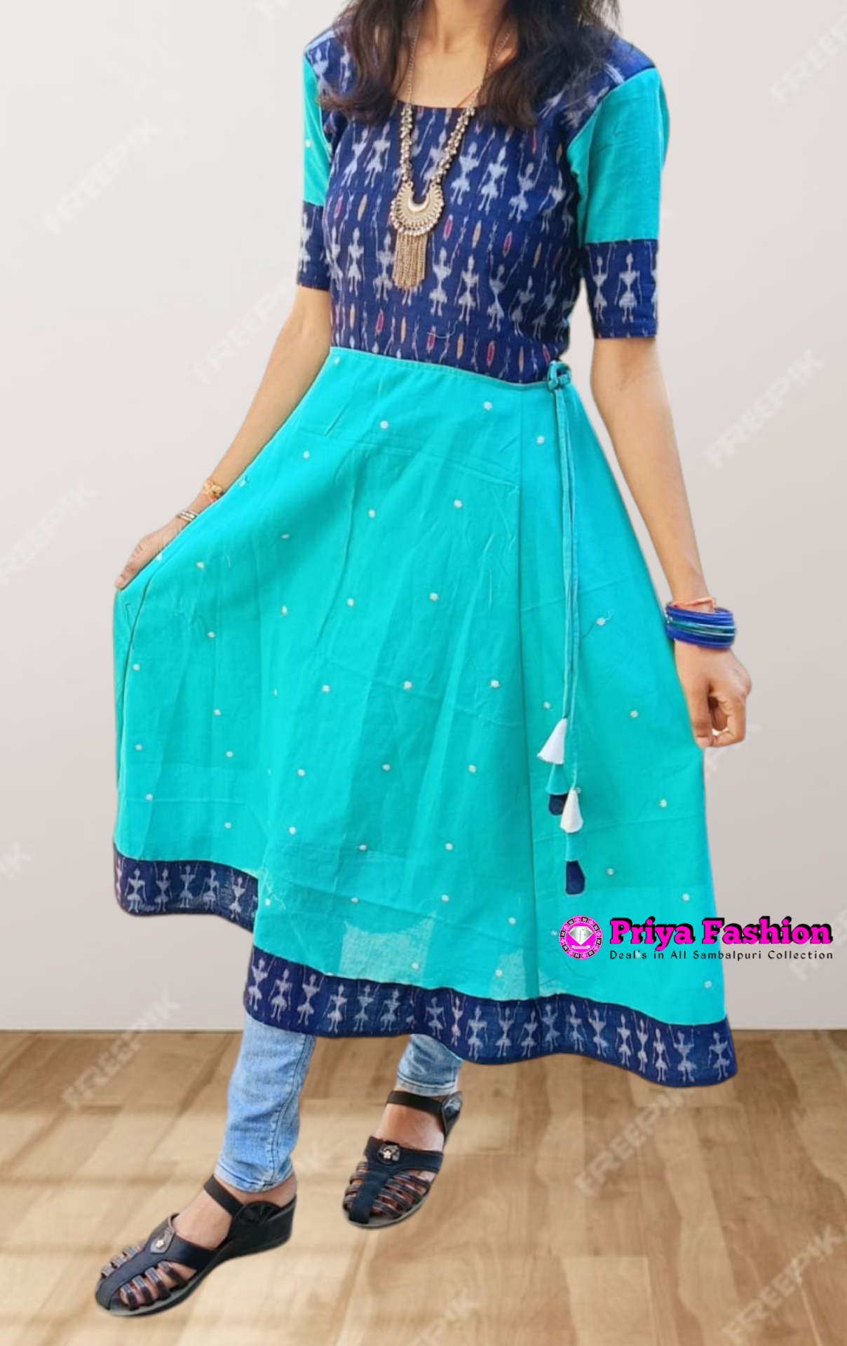 100427 Sambalpuri Round long top kurti
