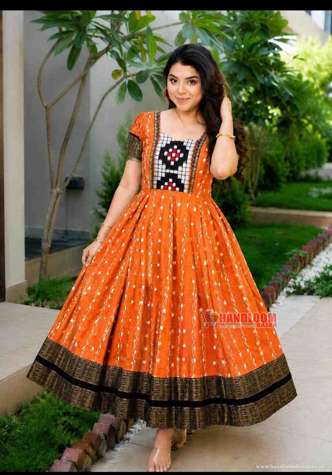 Sambalpuri Handloom Cotton Round Kurti Orange Colour H112250