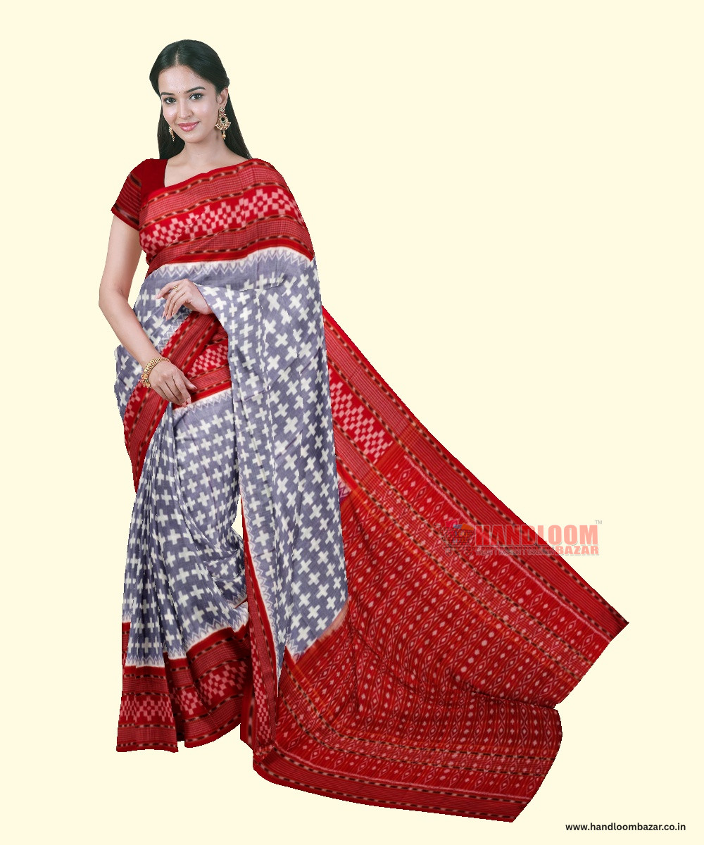 Blue Sambalpuri Handwoven Single Ikat Cotton Saree SFCSAR1999