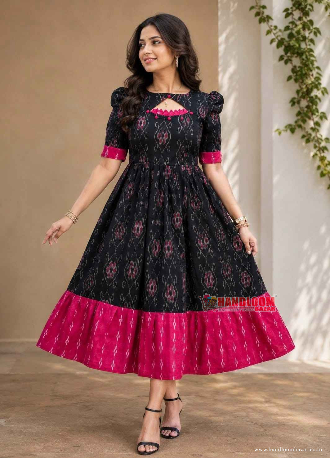 Sambalpuri Handloom Cotton Round Kurti Black Colour H112245