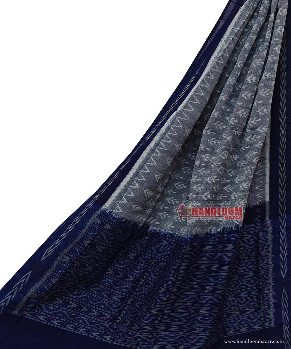 Gray Black Sambalpuri Handwoven Single Ikat Cotton Dupatta SFCDUP2174