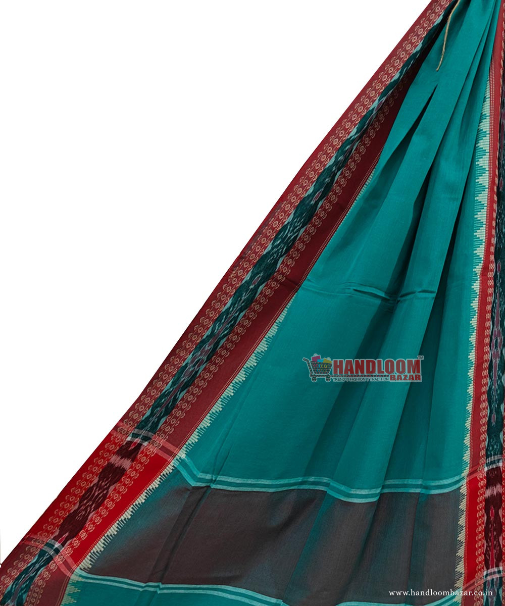 Green Red Sambalpuri Handwoven Single Ikat Cotton Dupatta SFCDUP2402