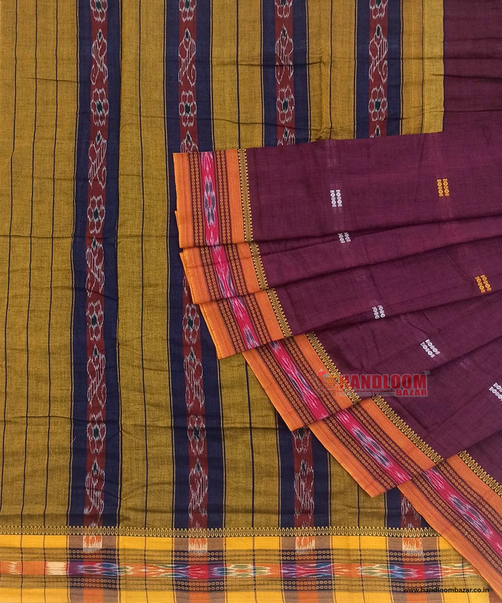 Purple Sambalpuri Handwoven Single Ikat Cotton Saree SFCSAR1486