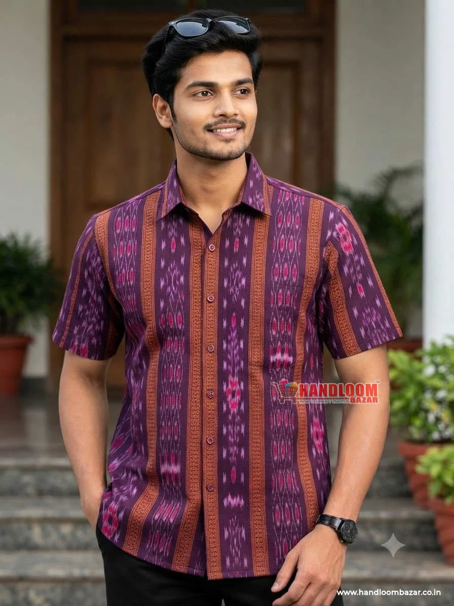 Sambalpuri cotton men Half Shirt Coffee Colour H-10057