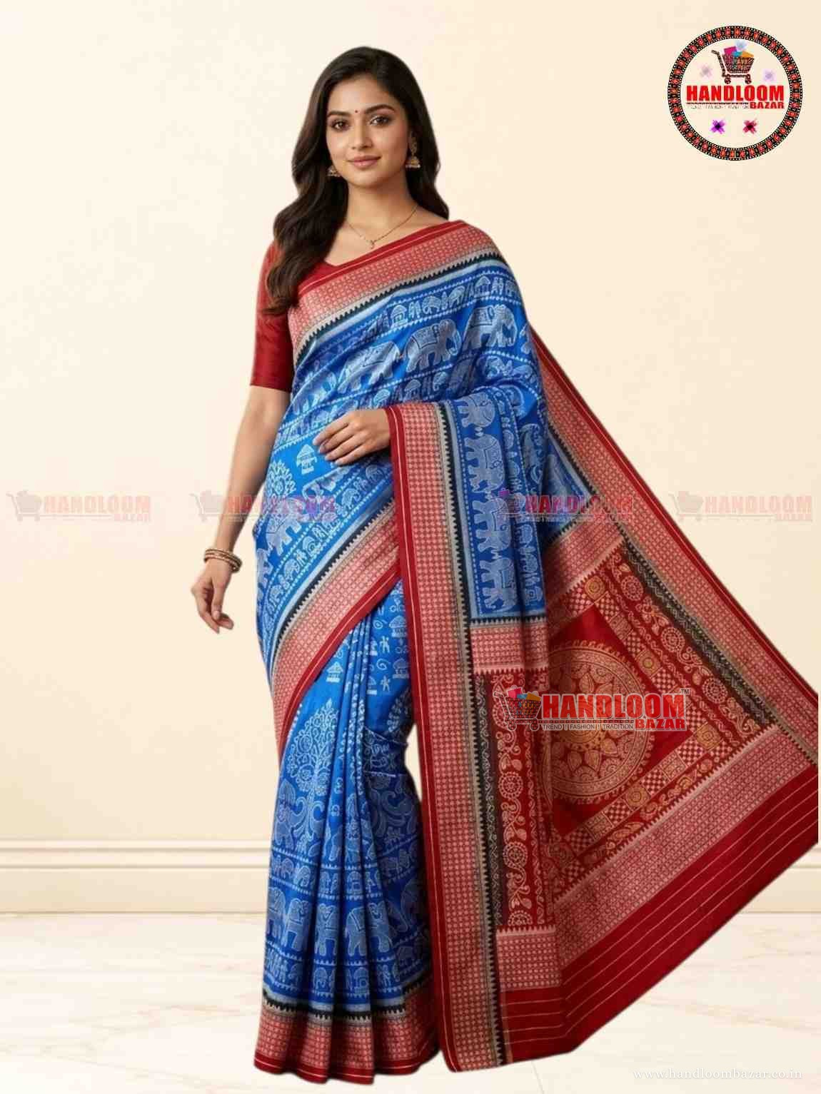 ELEGANT SAMBALPURI SILK SAREE Sky Blue colour & Merun Border H-10724