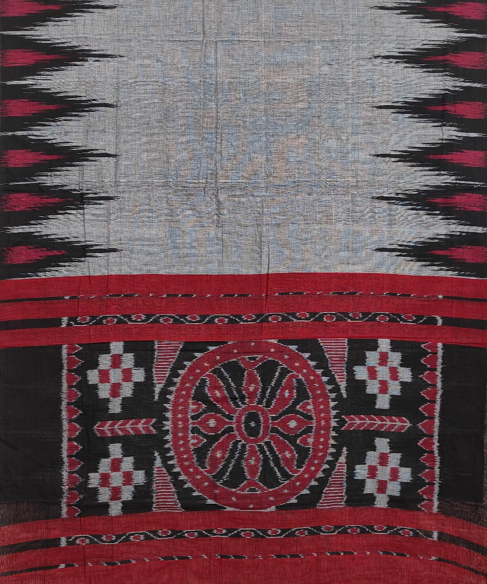 Gray Black Nuapatna Handwoven Single Ikat Cotton Saree SFCSAR1034