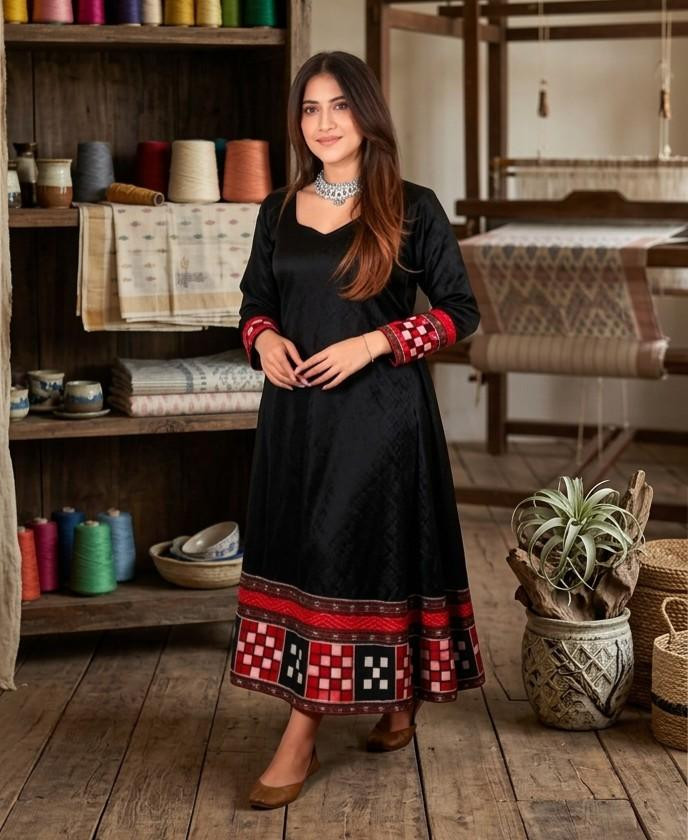 Sambalpuri Handloom Stitching Kurti – Black Colour with Red Sambalpuri Border