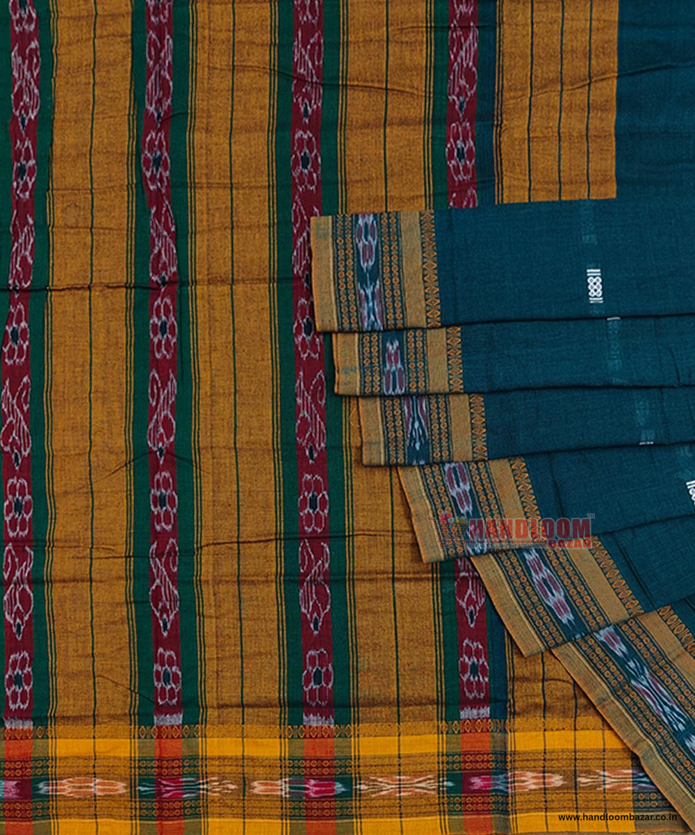 Green Sambalpuri Handwoven Single Ikat Cotton Saree SFCSAR1488
