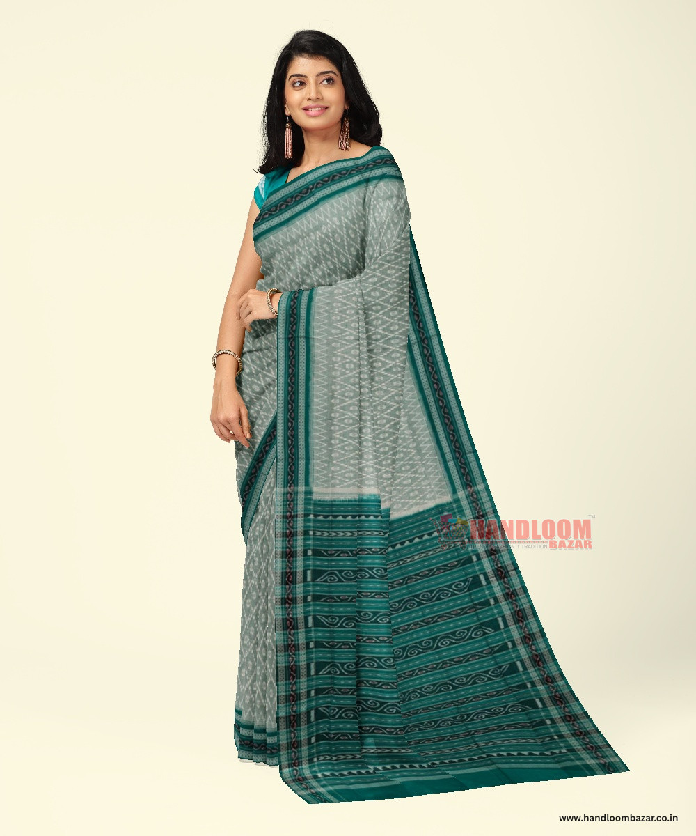 Green Sambalpuri Handwoven Single Ikat Cotton Saree SFCSAR2009