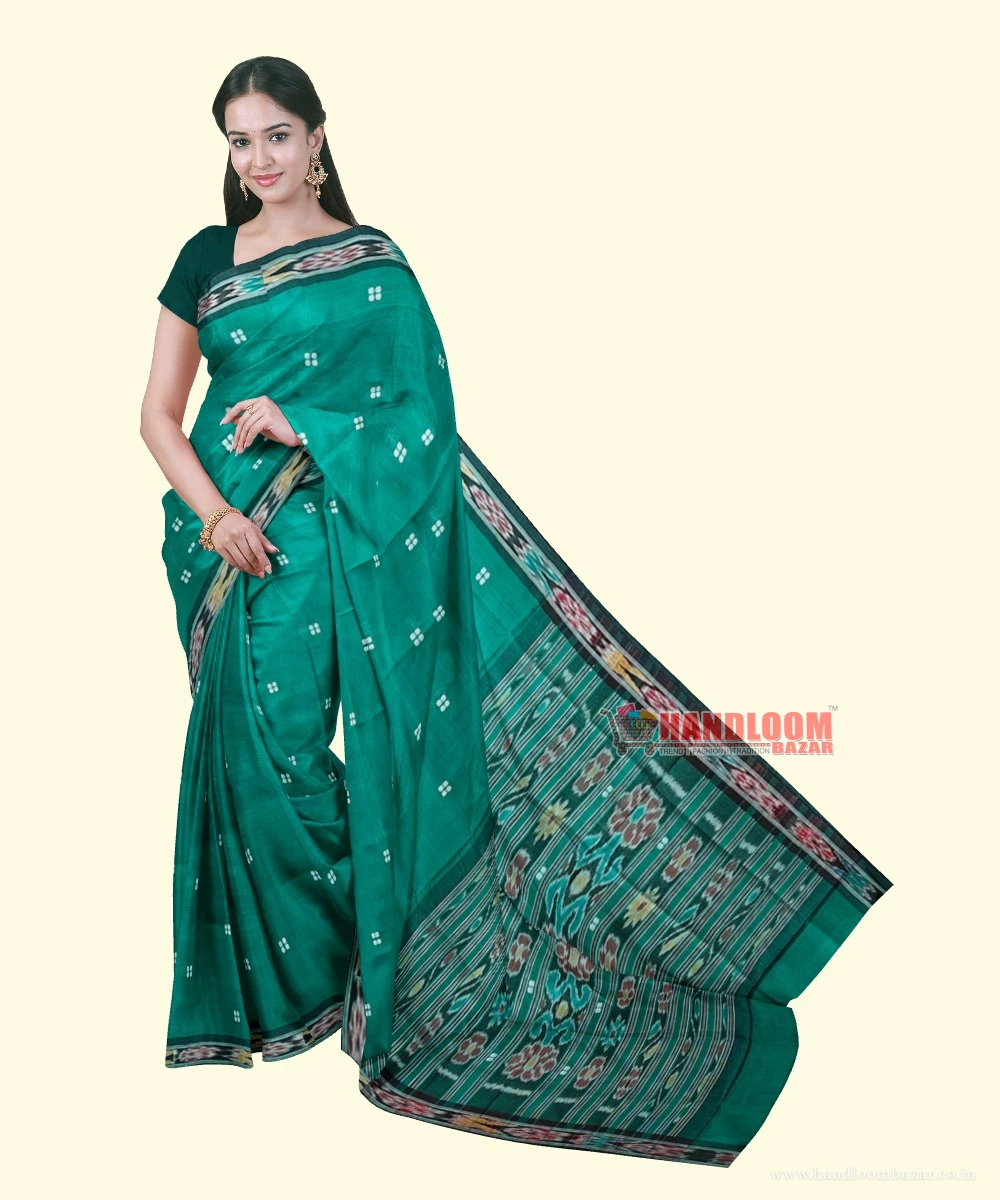 Green Black Sambalpuri Handwoven Single Ikat Cotton Saree SFCSAR2244