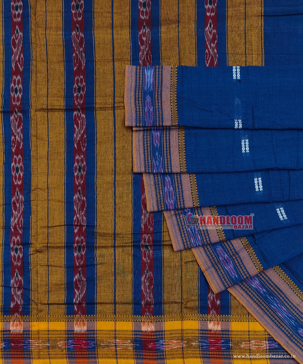 Blue Sambalpuri Handwoven Single Ikat Cotton Saree SFCSAR1489