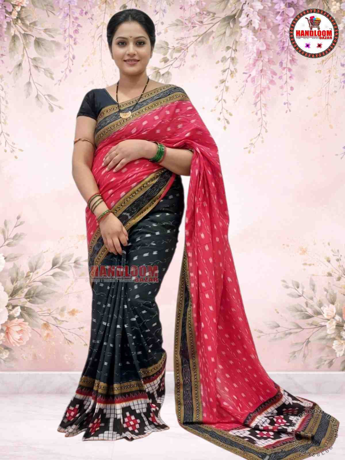 Sambalpuri patchwork saree black &red colour with blause pic