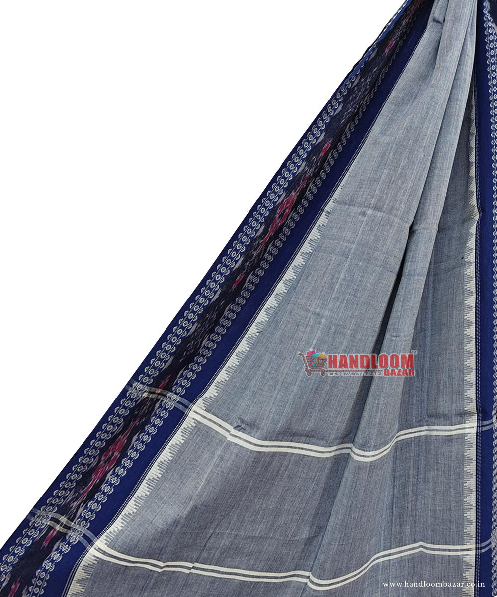 Gray Blue Sambalpuri Handwoven Single Ikat Cotton Dupatta SFCDUP2403