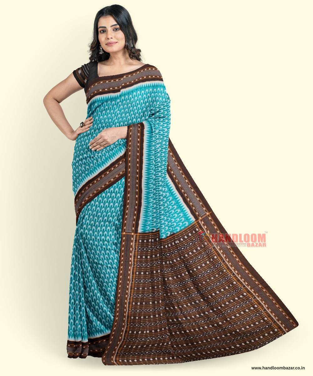 Green Sambalpuri Handwoven Single Ikat Cotton Saree SFCSAR2010