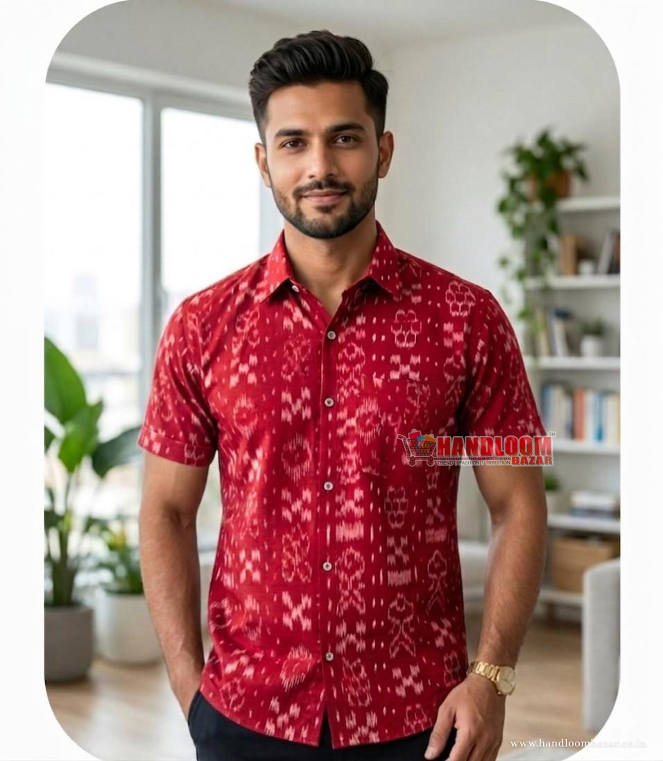Sambalpuri Handloom Half Shirt Red Colour H11232