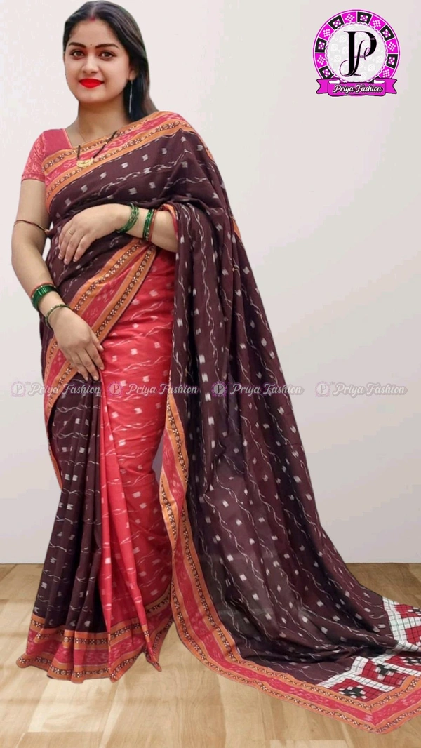 100491 Sambalpuri Handloom Cotton patchwork saree with Blause .