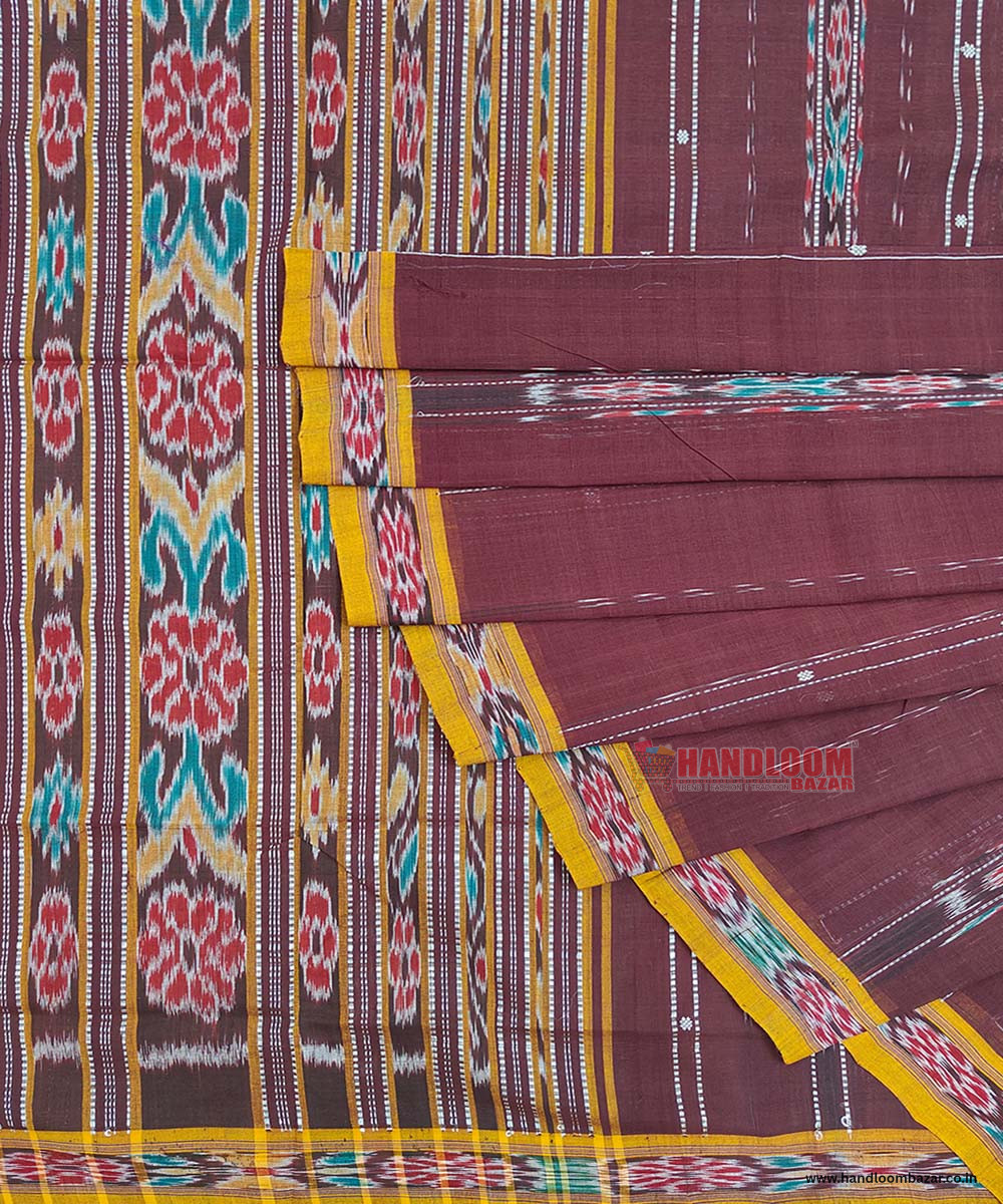 Maroon Sambalpuri Handwoven Single Ikat Cotton Saree SFCSAR1326