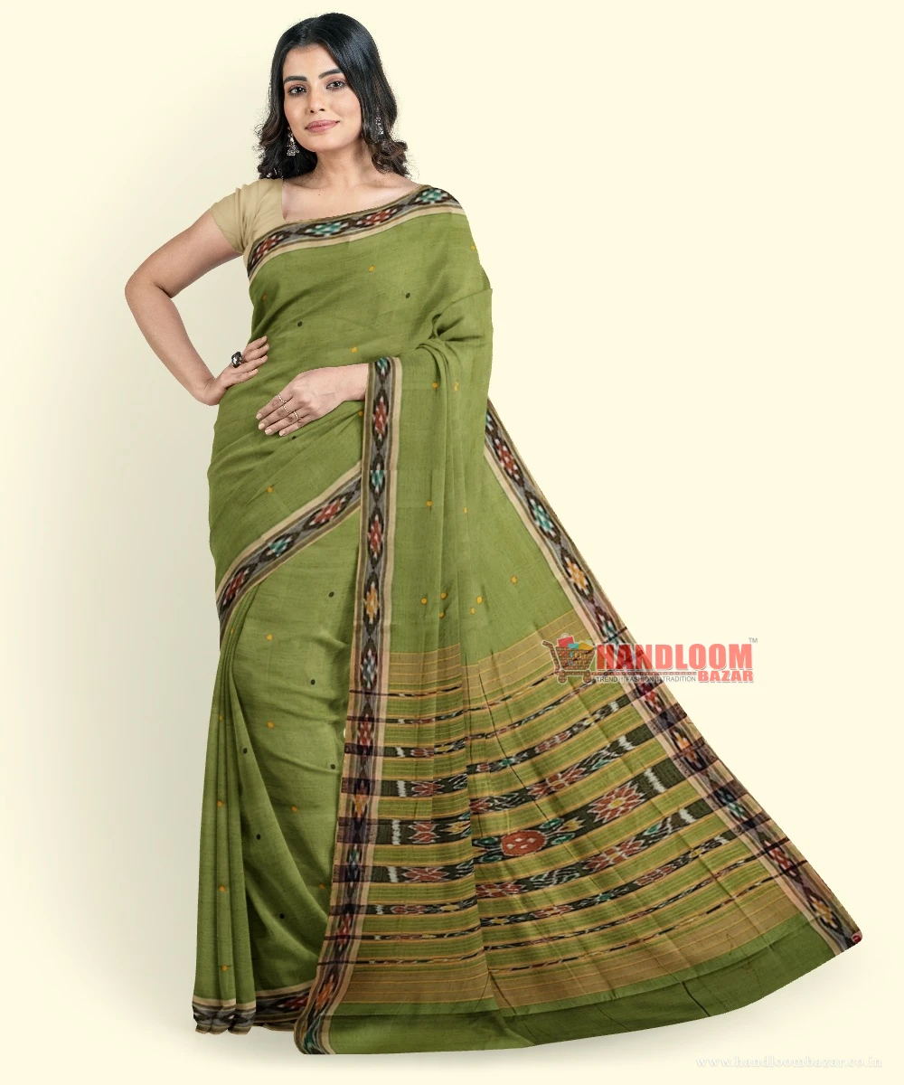 Olive Sambalpuri Handwoven Single Ikat Cotton Saree SFCSAR2238