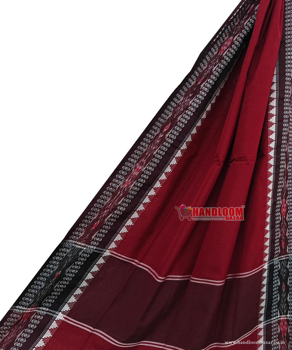 Maroon Black Sambalpuri Handwoven Single Ikat Cotton Dupatta SFCDUP2410