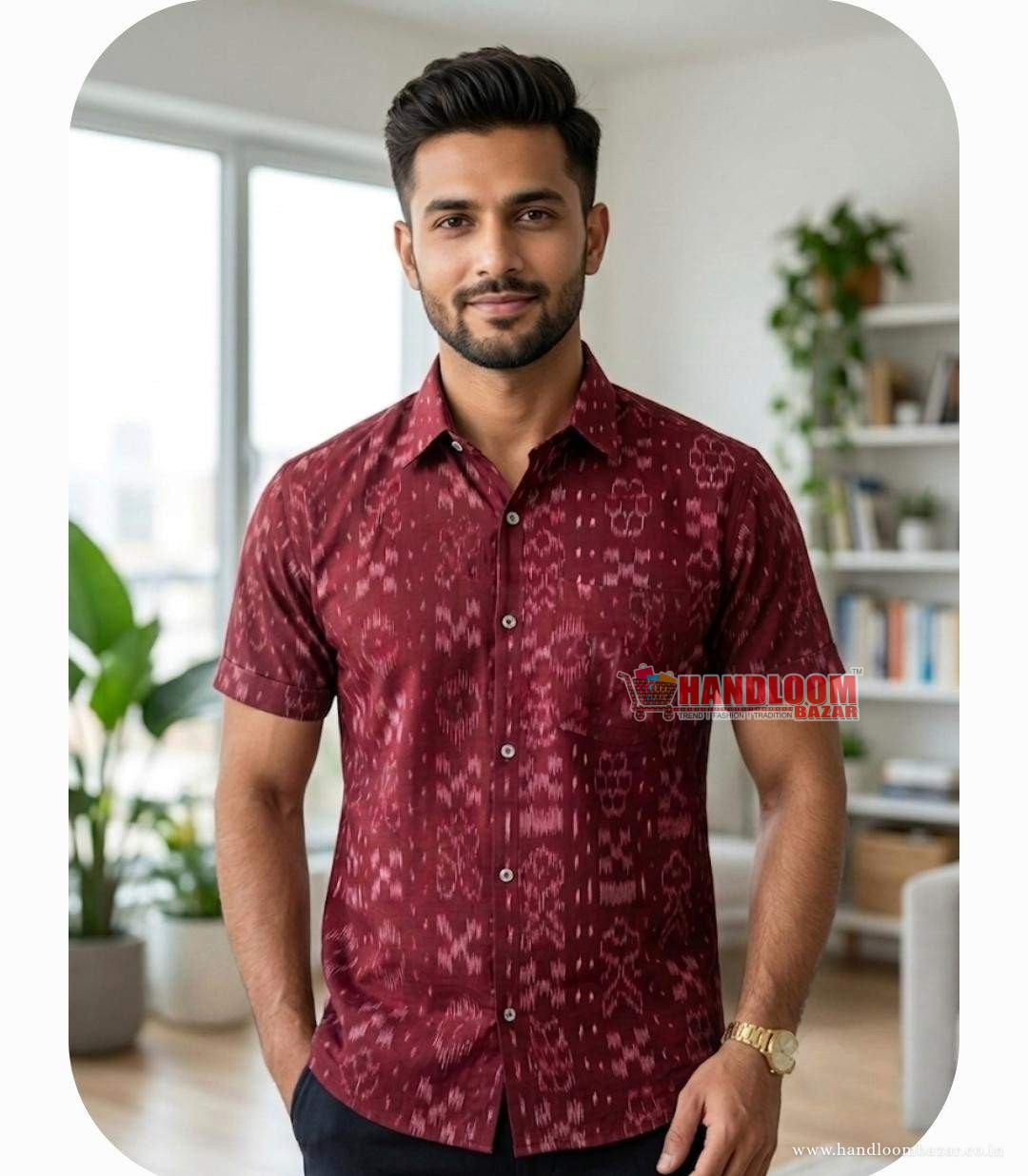 sambalpuri-handloom-half-shirt-maroon-h11231